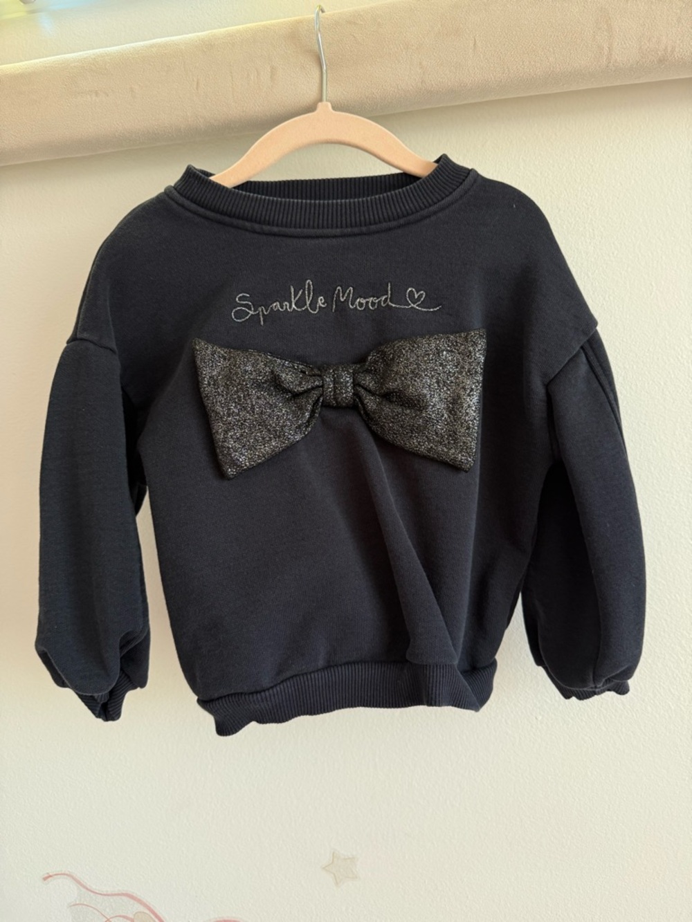 Zara Black Kids Sweatshirt with Glitter Bow